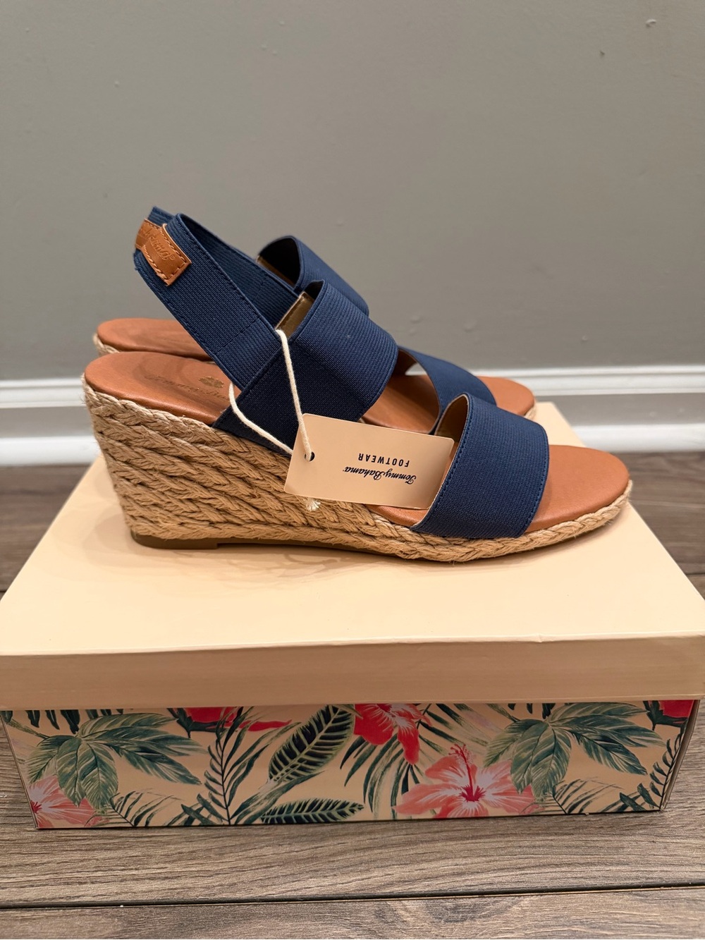 Tommy Bahama Navy Blue Espadrille Wedge Sandals